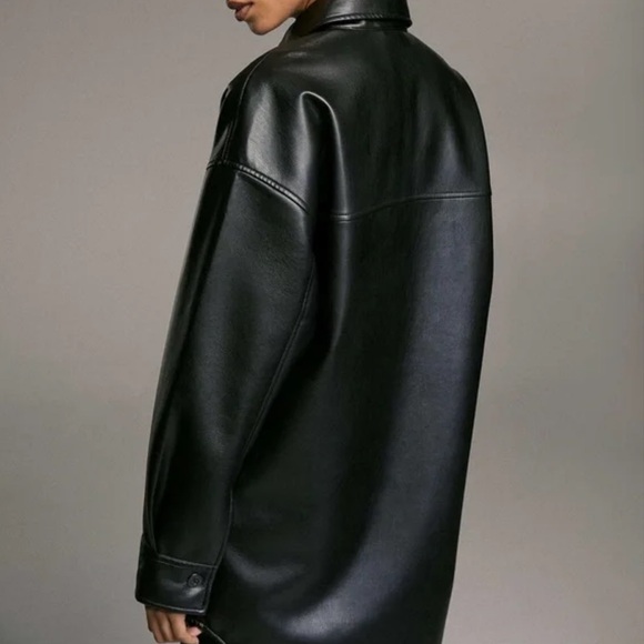 Aritzia Babaton Pelli Faux Leather Shirt Jacket Black XXS - Picture 2 of 15